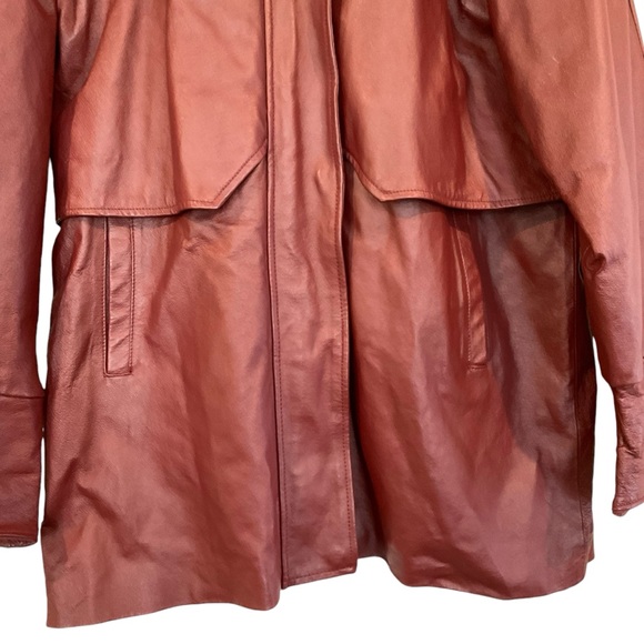 VTG 90s Phase Two Men’s XL Long Red Leather Jacket Removable Hood/Liner Parka - Picture 8 of 17